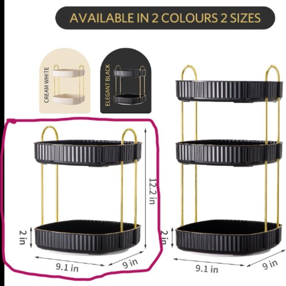 2 Tiers - 360° Turntable Makeup Organizer - Lazy Susan Cosmetics Storage - Picture 2 of 9